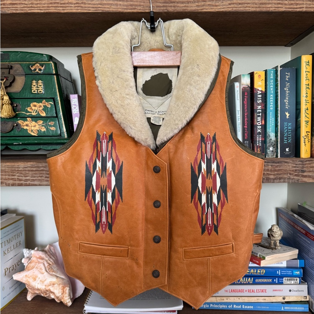 Denim & Supply Ralph Lauren Leather & Shearling Brown Vest